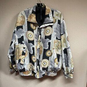 Vintage 90s Fuda International Bomber Jacket Zip Front Medium Ivory 100% Silk